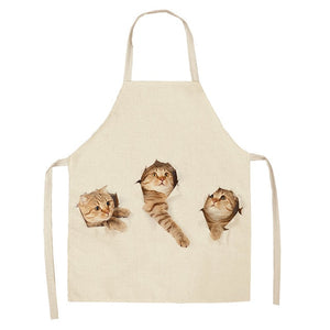 1Pcs Kitchen Apron Funny Dog Bulldog Cat Printed Sleeveless Cotton Linen Aprons for Men Women Home Cleaning Tools 53*65cm WQ0029