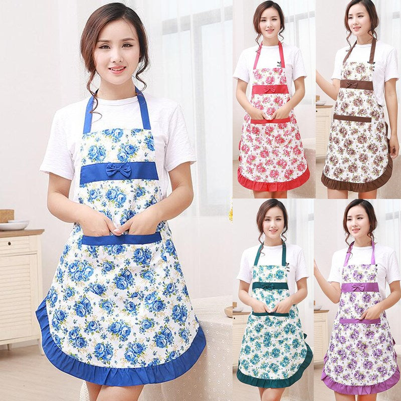 1Pcs Bowknot Flower Pattern Apron Woman Adult Bibs Home Cooking Baking Coffee Shop Cleaning Aprons Kitchen Accessories 46002