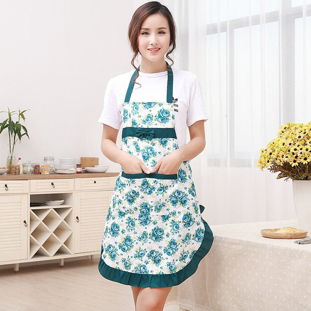 1Pcs Bowknot Flower Pattern Apron Woman Adult Bibs Home Cooking Baking Coffee Shop Cleaning Aprons Kitchen Accessories 46002