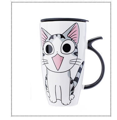 Drop shipping 600ml Creative Cat Ceramic Mug With Lid and Spoon Cartoon Milk Coffee Tea Cup Porcelain Mugs Nice Gifts