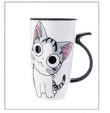 Drop shipping 600ml Creative Cat Ceramic Mug With Lid and Spoon Cartoon Milk Coffee Tea Cup Porcelain Mugs Nice Gifts