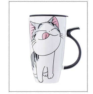 Drop shipping 600ml Creative Cat Ceramic Mug With Lid and Spoon Cartoon Milk Coffee Tea Cup Porcelain Mugs Nice Gifts