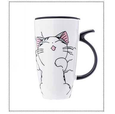 Drop shipping 600ml Creative Cat Ceramic Mug With Lid and Spoon Cartoon Milk Coffee Tea Cup Porcelain Mugs Nice Gifts