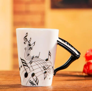 Creative Music Violin Style Guitar Ceramic Mug Coffee Tea Milk Stave Cups with Handle Coffee Mug Novelty Gifts