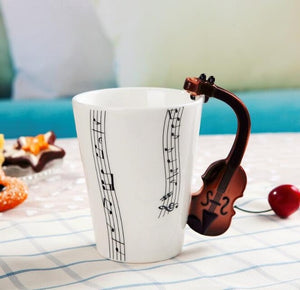 Creative Music Violin Style Guitar Ceramic Mug Coffee Tea Milk Stave Cups with Handle Coffee Mug Novelty Gifts