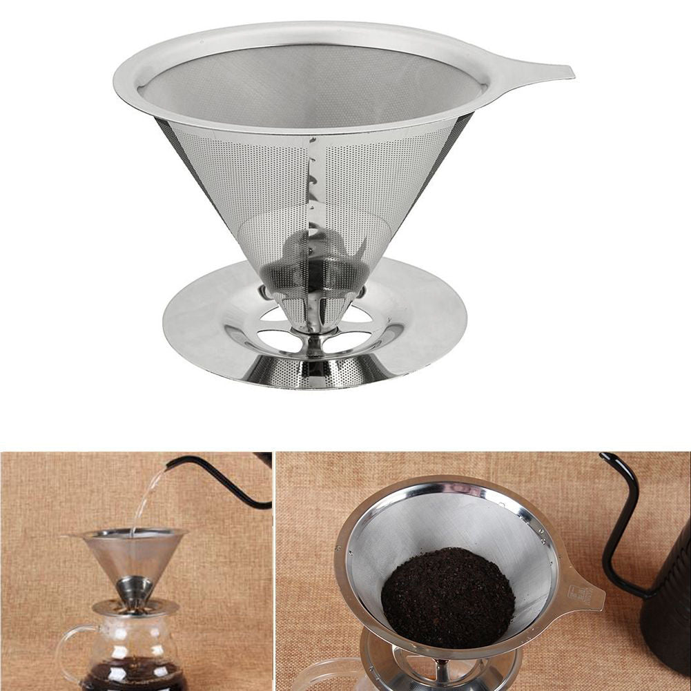 New Paperless Pour Over Coffee Dripper Stainless Steel Reusable Coffee Filter