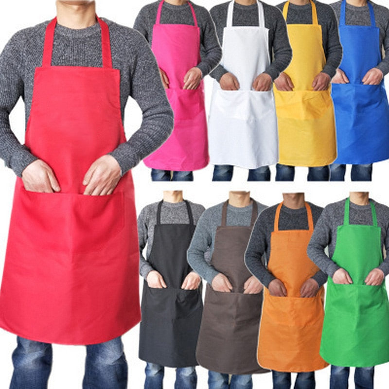 Pure color Cooking Apron For Woman Men Cooking Thicken Household Cleaning Sleeveless Apron Cotton Polyester with Double Pocket