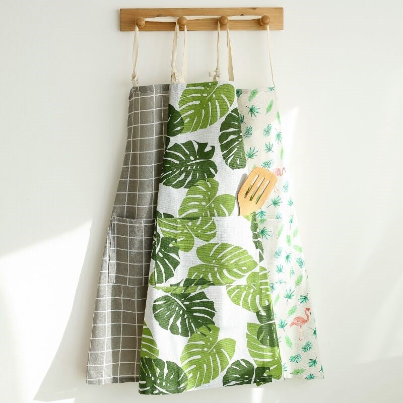 Nordic Style Apron Christmas Tree Deer Printing Brief Adult Apron with Big Pocket Kitchen Baking Cooking Accessories Bib Aprons