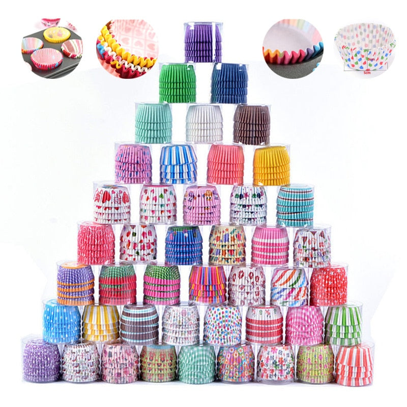 100PCS/Set Muffin Cupcake Paper Cups Cake Forms Cupcake Liner Baking Muffin Box Cup Case Party Tray Cake Mold Decorating Tools