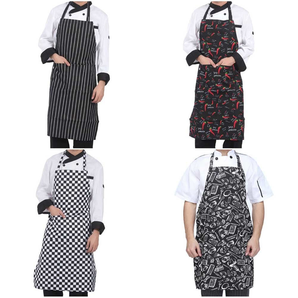 Adjustable Half-length Adult Apron Striped Hotel Restaurant Chef Waiter Apron Kitchen Cook Apron With 2 Pockets