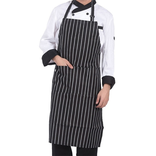 Adjustable Half-length Adult Apron Striped Hotel Restaurant Chef Waiter Apron Kitchen Cook Apron With 2 Pockets