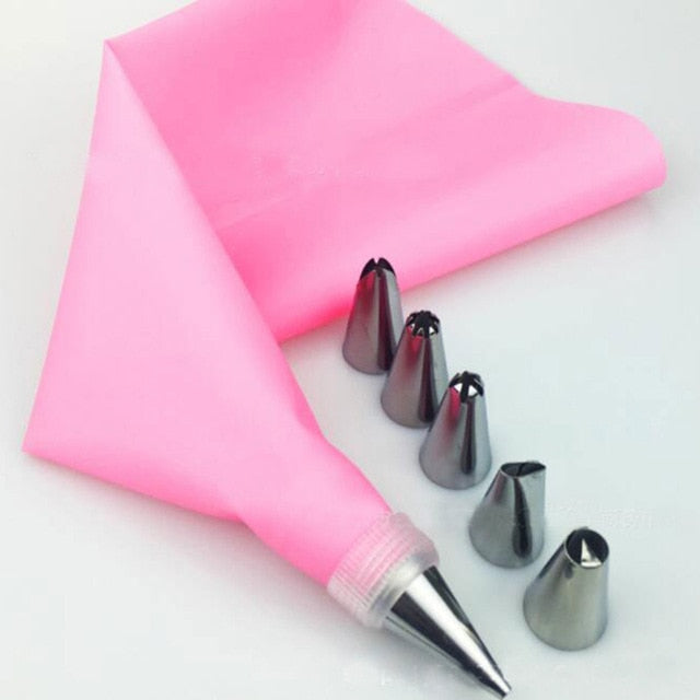 DIY Cake Decorating Tools 8 Pcs Cake Decorating Icing Piping Cream Pastry Bag with 6 pcs Stainless Steel Nozzle Set