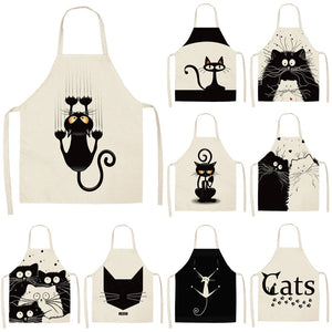 1Pcs Kitchen Apron Cute Cartoon Cat Printed Sleeveless Cotton Linen Aprons for Men Women Home Cleaning Tools 53*65cm WQ0029