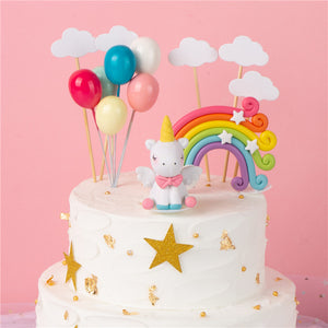 Rainbow Unicorn Cake Topper Birthday Wedding Cake Flags Cloud Balloon cake flag Birthday Party Baking Decoration Supplies