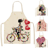 1Pcs Cotton Linen Flower Butterfly Girl Printed Kitchen Aprons for Women Home Cooking Baking Waist Bib Pinafore 53*65cm WQ0034