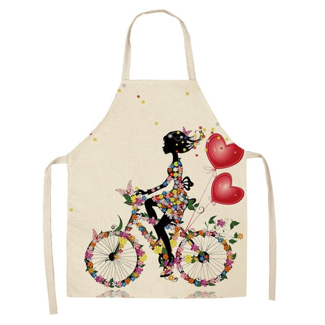 1Pcs Cotton Linen Flower Butterfly Girl Printed Kitchen Aprons for Women Home Cooking Baking Waist Bib Pinafore 53*65cm WQ0034