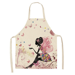 1Pcs Cotton Linen Flower Butterfly Girl Printed Kitchen Aprons for Women Home Cooking Baking Waist Bib Pinafore 53*65cm WQ0034