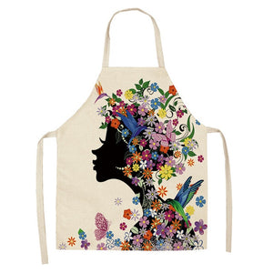 1Pcs Cotton Linen Flower Butterfly Girl Printed Kitchen Aprons for Women Home Cooking Baking Waist Bib Pinafore 53*65cm WQ0034