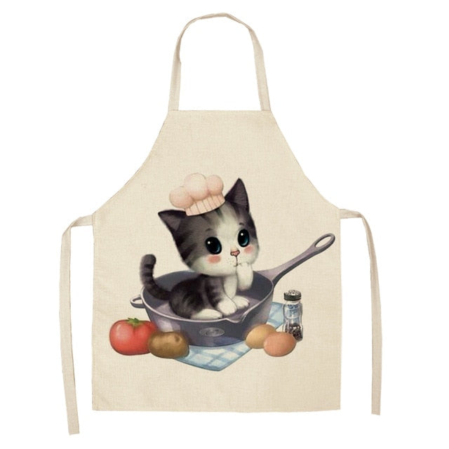 1Pcs Kitchen Apron Funny Dog Bulldog Cat Printed Sleeveless Cotton Linen Aprons for Men Women Home Cleaning Tools 53*65cm WQ0029